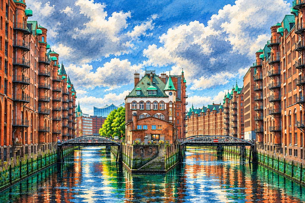 Bild Nr.23 Hamburg Speicherstadt Speicherstadt mit Fleet und Wasserspeigelungen